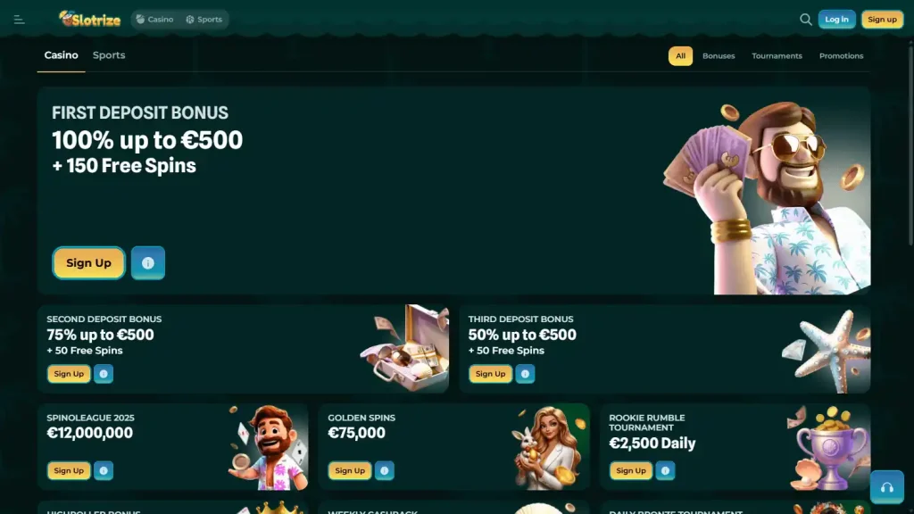 Page des promotions du casino en ligne Slotrize